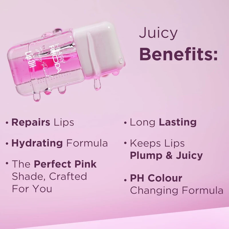Hilary Rhoda Juicy Punch Lip Oil | Non-Greasy & Glossy Soft Finish | PH Colour-Changing Lip Oil | Keeps Lips Plump & Supple | Pack of 4 | 3.4ml X 4 thumbnail 5
